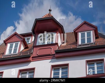 Historische Dachaufzugbucht, Theatergasse 17, Nürnberg, Mittelfranken, Bayern, Deutschland Stockfoto