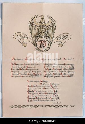 Bief mit Zeichnung von 1939 in Suetterlin-Schrift, Glückwunsch zum 70. Geburtstag, Deutschland Stockfoto