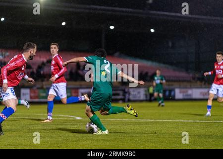 Sunshine North, Australien. 29 {Monatsname}, 2023. Der Campbell Town SC-Spieler Shogo Yoshikawa schießt innerhalb der 18-Yard-Box. Quelle: James Forrester/Alamy Live News Stockfoto