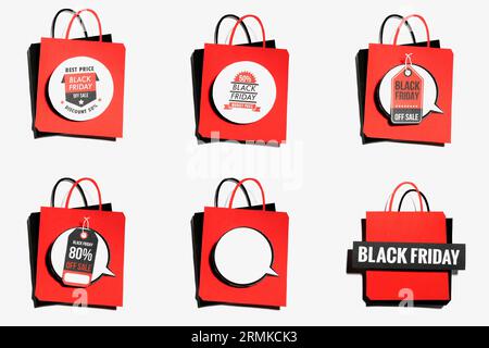 Rote Einkaufstasche mit schwarzen freitagsangeboten Stockfoto