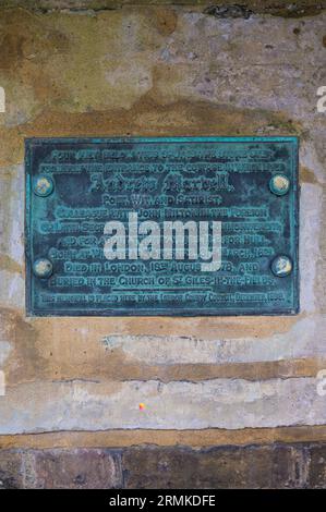 An einer Wand am Highgate Hill wurde eine Bronzetafel für Andrew Marvell angebracht, einen englischen metaphysischen Dichter, Satiriker und Politiker. London England Großbritannien Stockfoto