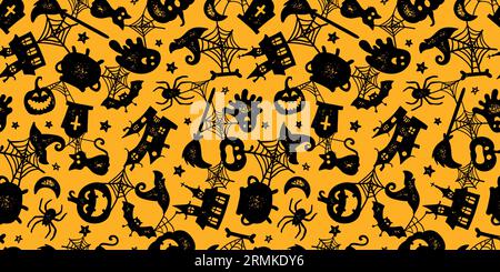 Niedliche handgezeichnete Halloween nahtlose Muster, bunte Doodle Hintergrund, ideal für Halloween-Banner, Tapeten, Textilien, Verpackung - Vektor-Design Stock Vektor