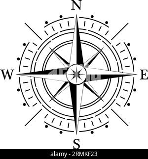 Kompassrosenvektor mit vier Richtungen. Navigationssymbol für See-, See- oder Trekkingnavigation. Oder auf einer geografischen Karte verwendet werden können. Isolierter Hintergrund. Stock Vektor