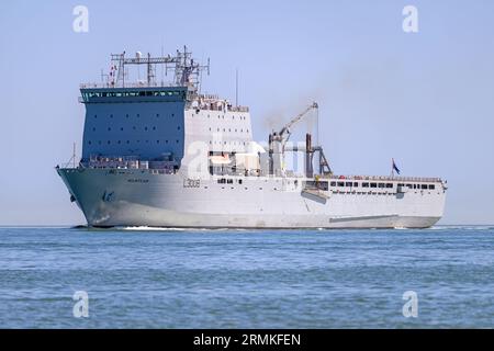 Die RFA Mounts Bay (L3008) ist ein von der Royal Fleet Auxiliary betriebenes Landing Ship Dock. Stockfoto