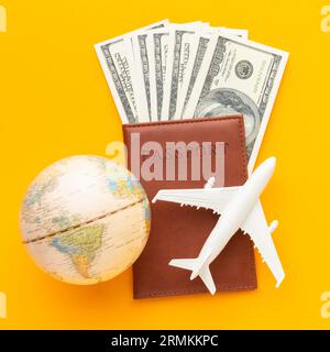 Reisepassnoten von oben Stockfoto