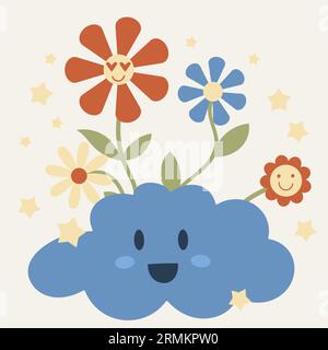 Groovy Flowers Illustration Stock Vektor