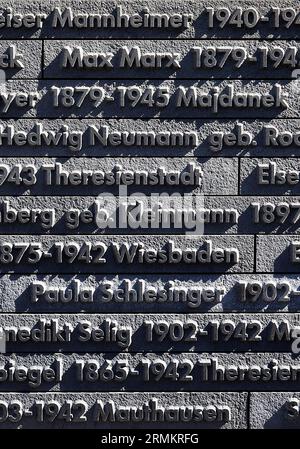 Denkmal für die ermordeten Juden von Wiesbaden, Name Ribbon, genannt Denkmal, Wiesbaden, Hessen, Deutschland Stockfoto