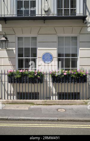 Frederic Chopin Blue-Gedenktafel auf einem Anwesen, St. James’s Place, Mayfair London, England Stockfoto