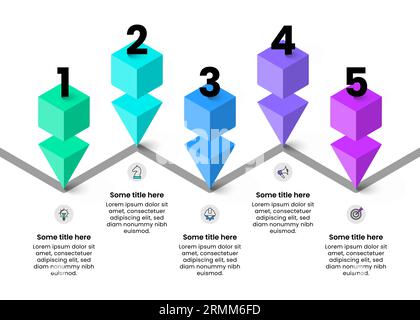 Infografikvorlage mit Symbolen und 5 Optionen oder Schritten. Abstrakter isometrischer Pfad. Kann für Workflow-Layout, Diagramm, Banner und Webdesign verwendet werden. Vektor i Stock Vektor