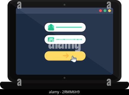 Autorisierungsseite zur Eingabe der Anmelde- und Kennwort-Website auf einem tragbaren Laptop mit schwarzem Rahmen. Menü Webseite auf dem Bildschirm des digitalen Gadgets. Einfache flache Vec Stock Vektor