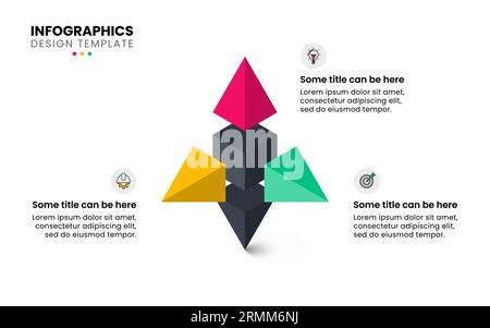 Infografikvorlage mit Symbolen und 3 Optionen oder Schritten. Abstraktes 3D-Objekt. Kann für Workflow-Layout, Diagramm, Banner und Webdesign verwendet werden. Vektorillust Stock Vektor