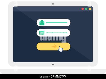 E-Mail-Autorisierungsseite zur Eingabe der Anmelde- und Kennwort-Website auf einem tragbaren Laptop mit weißem Rahmen. Menü Webseite auf dem Bildschirm des digitalen Gadgets. Einfach fl Stock Vektor