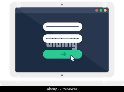 Autorisierung des Web-Menüs auf dem Bildschirm des digitalen Gadgets. Seite zur Eingabe der Anmelde- und Kennwort-Website auf einem tragbaren Laptop mit weißem Rahmen. Einfacher flacher Vektor i Stock Vektor