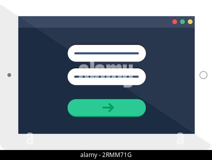 Benutzeroberfläche des Navigationsmenüs zur Eingabe der Anmelde- und Kennwort-Website auf einem Tablet mit weißem Rahmen. Webseite auf dem Bildschirm des digitalen Geräts. Einfacher flacher Vektor Stock Vektor