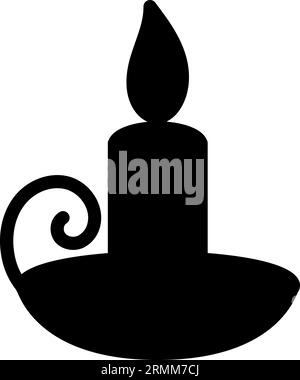 Form der festlichen Kerze im Kerzenhalter. Konturenförmige brennende Kerze in einem Standsymbol für das bevorstehende Weihnachtssymbol. Einfacher Schwarzweiß-Silhouettenvektor Stock Vektor