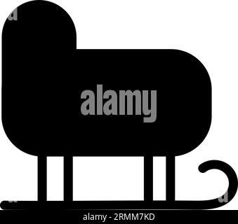 Form des Winterschlittens des Weihnachtsmanns. Konturierter festlicher Transport mit Weihnachtsrentier-Symbol. Einfaches schwarzes und weißes Silhouettenvektorsymbol Stock Vektor