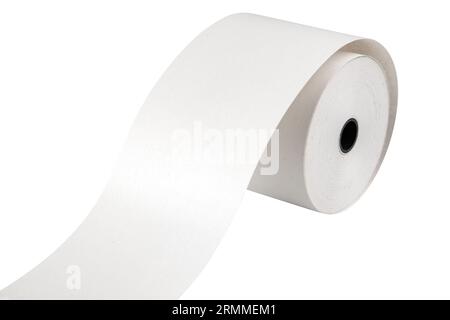 Papierrolle zur Verwendung in der Kassiermaschine, nachfüllen. Isoliert. Stockfoto