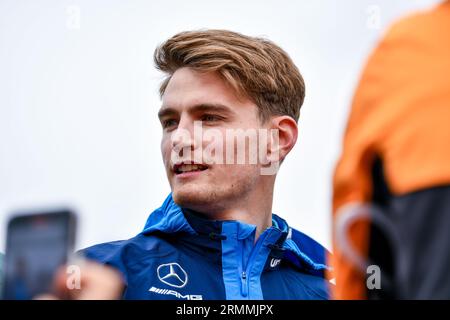 Zandvoort, Mezzolombardo, Niederlande. 27. August 2023. Der amerikanische Fahrer Logan Sargeant ( Williams Racing F1 Team) ist im Paddock vor dem FIA Formel 1 Dutch Grand Prix 2023 auf dem Zandvoort Circuit in Zandvoort, Niederlande, ZU sehen (Bild: © Daisy Facinelli/ZUMA Press Wire) NUR REDAKTIONELL! Nicht für kommerzielle ZWECKE! Stockfoto