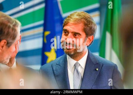 Monza, Italien. Am 29. August 2023, Geronimo Larussa, Präsident der ACI Mailand, während der Pressekonferenz Formel 1 Pirelli Gran Premio d'Italia 2023 am 29. August 2023 in Monza, Italien. Quelle: Luca Rossini/E-Mage/Alamy Live News Stockfoto