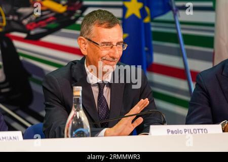 Monza, Italien. Am 29. August 2023, Paolo Pilotto, Bürgermeister der Stadt Monza, während der Pressegespräch Formel 1 Pirelli Gran Premio d'Italia 2023 am 29. August 2023 in Monza, Italien. Quelle: Luca Rossini/E-Mage/Alamy Live News Stockfoto