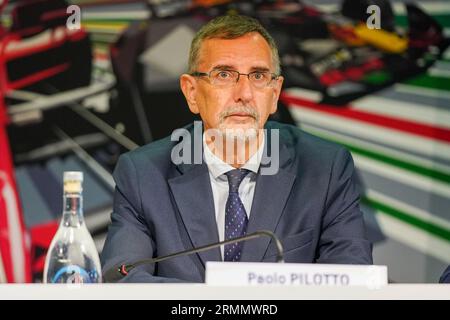 Monza, Italien. Am 29. August 2023, Paolo Pilotto, Bürgermeister von Monza, während der Pressegespräch Formel 1 Pirelli Gran Premio d'Italia 2023 am 29. August 2023 in Monza, Italien. Quelle: Luca Rossini/E-Mage/Alamy Live News Stockfoto