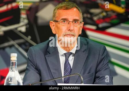 Monza, Italien. Am 29. August 2023, Paolo Pilotto, Bürgermeister von Monza, während der Pressegespräch Formel 1 Pirelli Gran Premio d'Italia 2023 am 29. August 2023 in Monza, Italien. Quelle: Luca Rossini/E-Mage/Alamy Live News Stockfoto