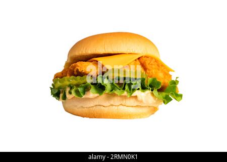 Leckerer und handgemachter Hamburger mit Fisch und Käse Stockfoto