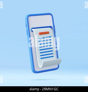 3D-Mobiltelefon mit Papierrechnung. Stock Vektor