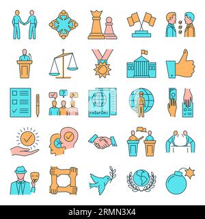 Symbol für Diplomatie und diplomatische Verhandlungen in farbiger Linienführung. Vektorillustration. Stock Vektor
