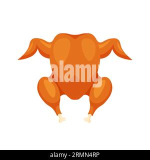 pute oder Huhn braten. Gebratenes Fleisch. Symbol für Lebensmittel. Vektorillustration im trendigen flachen Stil isoliert auf weißem Hintergrund. Draufsicht. Stock Vektor