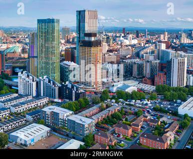 Manchester Stadtbild, Luftbild. Stockfoto