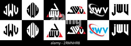 JWV-Logo im 6er-Stil. JWV-Polygon, Kreis, Dreieck, Sechseck, flacher und einfacher Stil mit schwarz-weißer Farbvariation Buchstaben Logo se Stock Vektor
