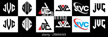 JVC-Logo-Design im 6er-Stil. JVC-Polygon, Kreis, Dreieck, Sechseck, flacher und einfacher Stil mit Schwarz-weiß-Farbvariation Buchstaben Logo se Stock Vektor