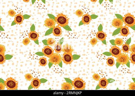 Niedliches nahtloses Muster mit Sonnenblumen und Blättern Stock Vektor
