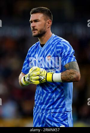 Blackpool-Torhüter Richard O’Donnell während des Carabao Cup-Spiels in der zweiten Runde im Molineux Stadium in Wolverhampton. Bilddatum: Dienstag, 29. August 2023. Stockfoto