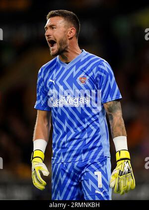 Blackpool-Torhüter Richard O’Donnell während des Carabao Cup-Spiels in der zweiten Runde im Molineux Stadium in Wolverhampton. Bilddatum: Dienstag, 29. August 2023. Stockfoto