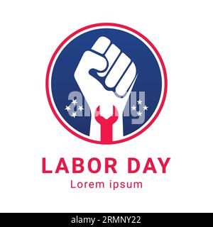 Labor Day Logo Design Labor Hand mit Schlüssellogo Stock Vektor