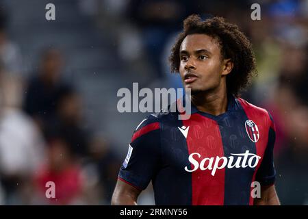 Joshua Zirkzee vom Bologna FC blickt auf das Fußballspiel der Serie A zwischen Juventus FC und Bologna FC. Stockfoto