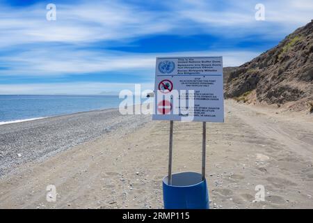 Beginn der Pufferzone der vereinigten Staaten in der Morphu Bay, Zypern. Stockfoto