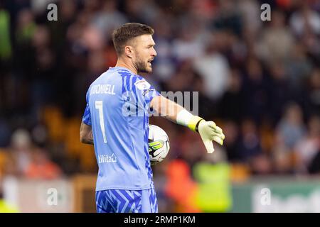 Richard O’Donnell, Torhüter von Blackpool während des Carabao Cup-Spiels in der zweiten Runde zwischen den Wolverhampton Wanderers und Blackpool in Molineux, Wolverhampton am Dienstag, den 29. August 2023. (Foto: Gustavo Pantano | MI News) Credit: MI News & Sport /Alamy Live News Stockfoto