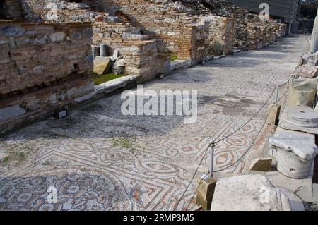 Ephesus, Türkei, antike Mosaikböden im historischen Ephesus. Stockfoto