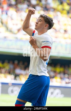 Villarreal, Spanien. 27. August 2023. Gavi vom FC Barcelona feiert ein Tor beim LaLiga EA Sports Match zwischen Villarreal CF und FC Barcelona im Estadio La Ceramica in Villarreal, Spanien. Quelle: DAX Images/Alamy Live News Stockfoto