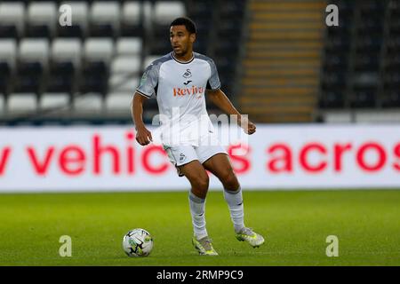 Swansea, Großbritannien. 29. August 2023. Kyle Naughton vom Swansea City Carabao Cup, Spiel der 2. Runde, Swansea City gegen AFC Bournemouth im Stadion Swansea.com in Swansea, Wales am Dienstag, den 29. August 2023. Dieses Bild darf nur zu redaktionellen Zwecken verwendet werden. Nur redaktionelle Verwendung, Bild von Andrew Orchard Sports Photography/Alamy Live News Stockfoto