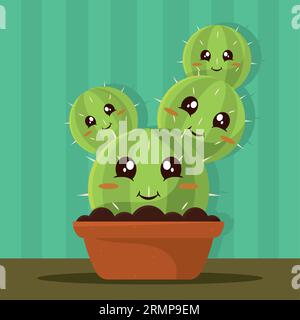 Isolierte niedliche Kakteen Indoor Pflanze Charakter Vektor Stock Vektor