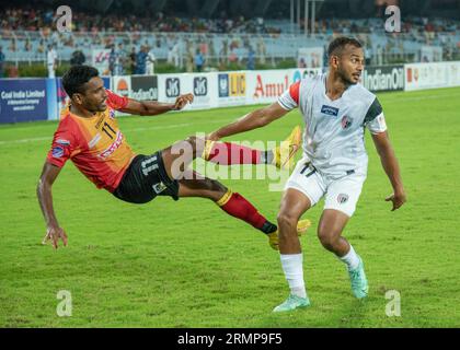 Kalkutta, Indien. 29. August 2023. Emami East Bengal tritt mit Elfmeterschießen am 29. August 2023 im VYBK-Stadion in Kalkutta in das Finale des Durand-23-Turniers ein Stockfoto