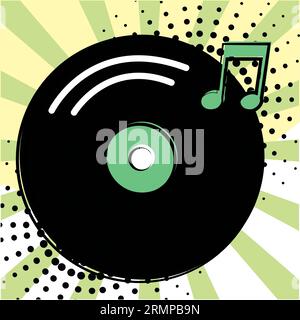 Isolierte Vintage-Vinyl- und Musiknoten auf Comic-Seite Vector Stock Vektor