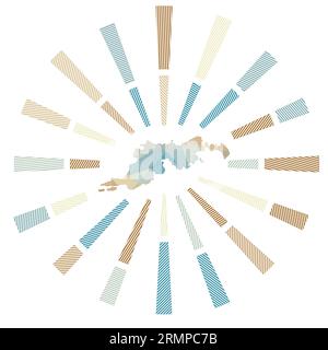 Tortola-Sonnenaufgang. Niedrige Poly gestreifte Rochen und Karte der Insel. Bezaubernde Vektorillustration. Stock Vektor