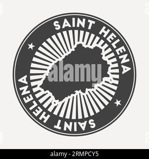 Rundes Saint Helena-Logo. Vintage-Reiseplakette mit kreisförmigem Namen und Karte der Insel, Vektorillustration. Kann als Insignia, Logotyp, Label, Stock Vektor