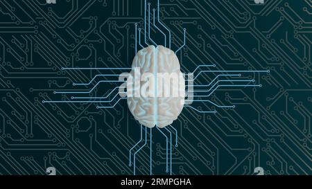 Künstliche Intelligenz digitaler Hirnkonzepthintergrund, 3D-Rendering Stockfoto