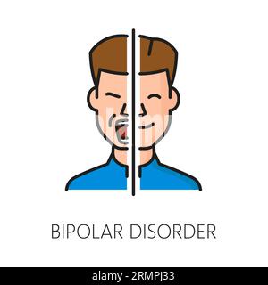 Bipolare Störung psychische Störung Problem, Symbol für psychische Gesundheit, die Person mit Gesicht getrennt auf hohem und niedrigem emotionalen Spektrum darstellt. Isoliert Stock Vektor